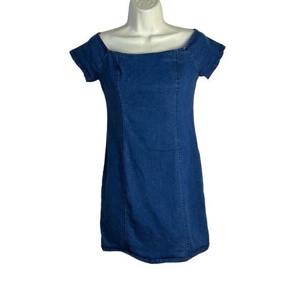 Forever 21 Off Shoulder Denim Mini Dress Size S - Picture 1 of 5